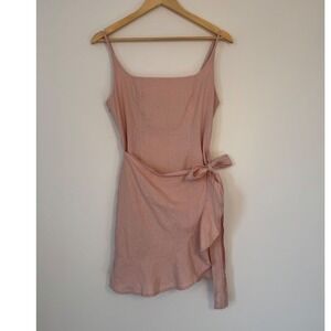 Romantic Coquette Princess Polly Wrap Ruffle Mini Dress Women 6 Pink Square Neck